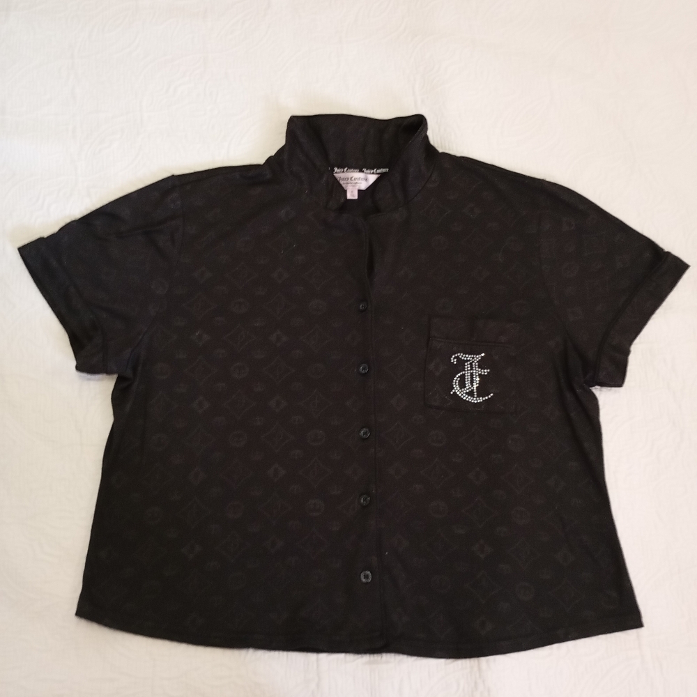 Juicy Couture, Black Button Up Pajama Top, Size L.